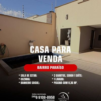 Bairro Paraiso | 2 quartos sendo 1 suíte - Casa em Bairro Paraíso, Parauapebas - à venda - Rubinha Sousa