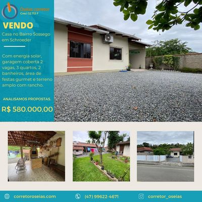 Casa com energia solar - Casa em Sossego, Schroeder - à venda - SONHO D`LAR IMOVEIS LTDA