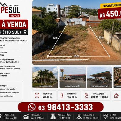 Vendo Lote Residencial na ARSE 14 ou 110 sul - Lote em Plano Diretor Sul, Palmas - à venda - Empesul Imóveis