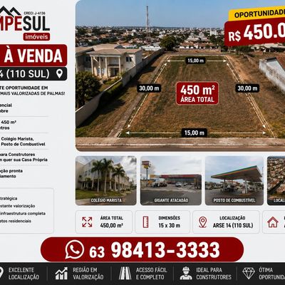 Vendo Lote Residencial na ARSE 14 ou 110 sul